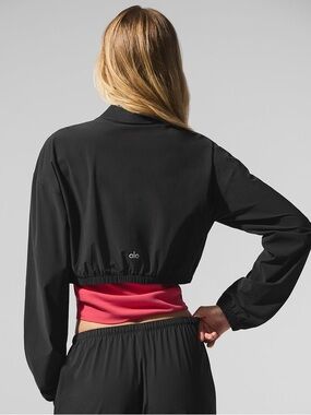 Alo Cropped Breezy Full-Zip Cover Up In Black Size XS